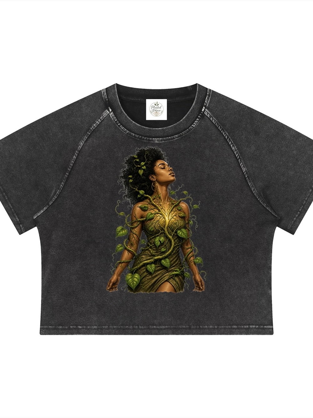 Planted In Peace Women’s Mineral Wash Raglan Crop Top Y2K Graphic T-Shirt